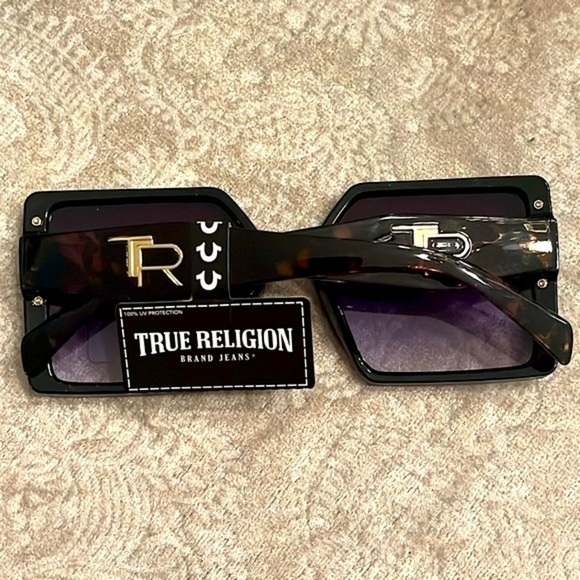 Brand New True Religion Oversized Square Sunglasses Tortoise Purple Lens - Picture 13 of 15